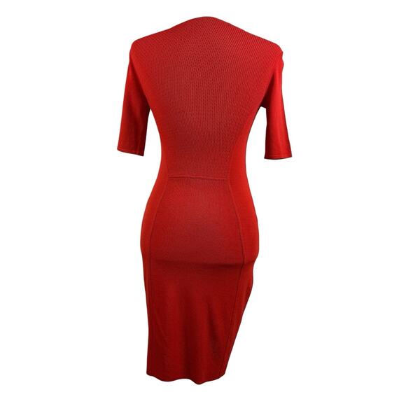 Stefanel Italy Sweater Bodycon Dress XS Burnt Reddish Orange Mesh Back & Sides - Picture 16 of 16